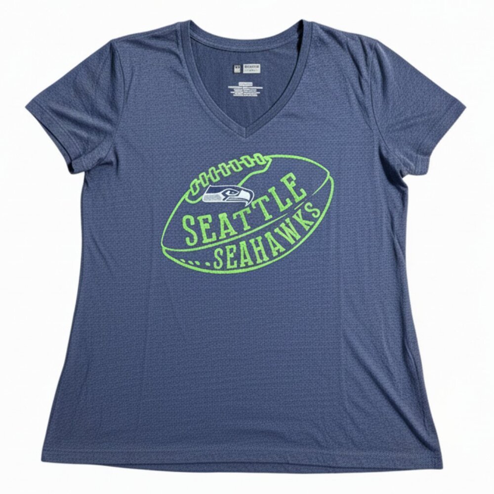 NFL Women’s Seattle Seahawks Short Sleeve V Neck Navy Blue T-Shirt XL NEW